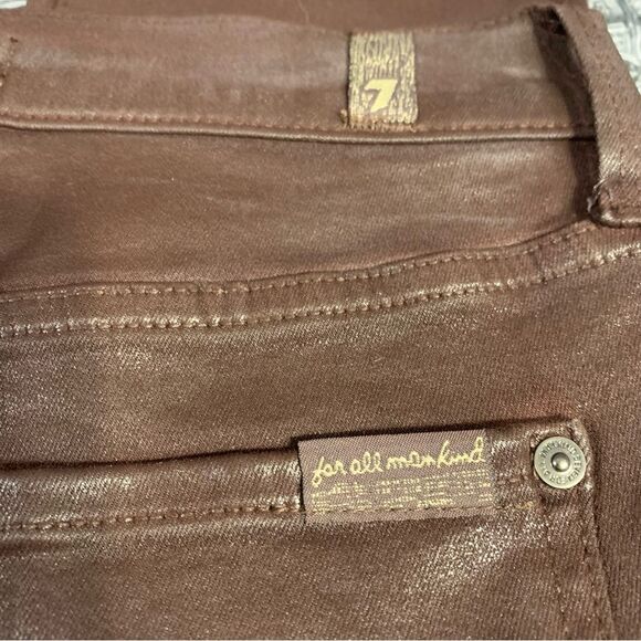 7 FOR ALL MANKIND Coated Brown Ankle Super Skinny High Waist Jeans Waist 25 #773 - Picture 5 of 14